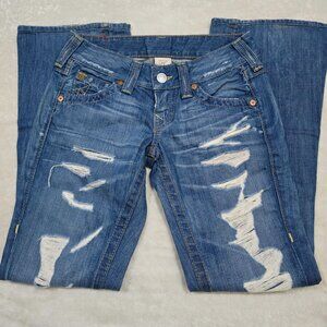 ♡ True Religion Super T Stitch Distressed Denim Jeans Made In USA 100% Cotton 26